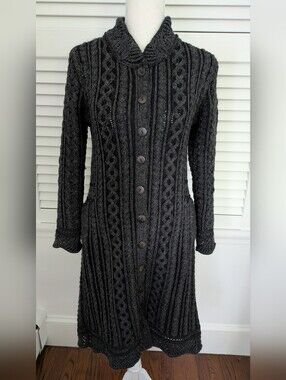 Aran Crafts Women's Leitrim Long Button Sweater Coat, Small